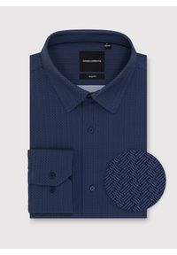 Pako Lorente - PAKO LORENTE – Granatowa dzianinowa koszula w jodełkę. Typ kołnierza: kołnierzyk klasyczny. Kolor: niebieski. Materiał: dzianina. Długość rękawa: długi rękaw. Długość: długie. Wzór: jodełka. Styl: klasyczny #8