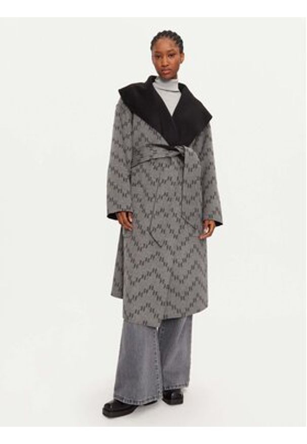 Karl Lagerfeld - KARL LAGERFELD Płaszcz wełniany 246W1502 Szary Loose Fit. Typ kołnierza: dekolt w karo. Kolor: szary. Materiał: syntetyk