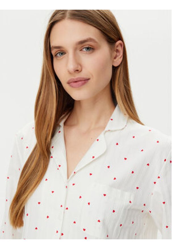 Hunkemöller Koszulka piżamowa Jacquard Hearts 301436 Biały Relaxed Fit. Kolor: biały. Materiał: bawełna
