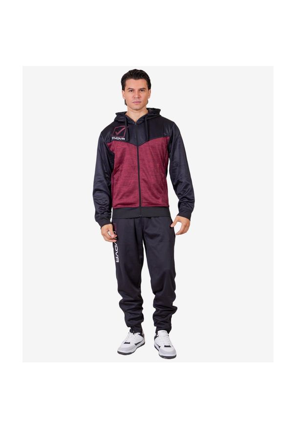 Givova - Warehouse 4 dres z kapturem i zamkiem, wiśniowy/czarny, 2XL.. Kolor: czerwony, wielokolorowy, czarny. Materiał: materiał. Sport: piłka nożna