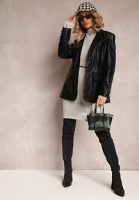 Renee - Jasnoszara Sukienka Mini Sweterkowa z Luźnymi Rękawami Falis. Kolor: szary. Materiał: dzianina. Styl: elegancki. Długość: mini