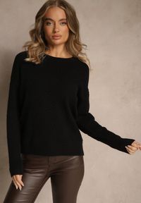 Renee - Czarny Sweter z Tłoczonymi Sercami Unareia. Okazja: na co dzień. Kolor: czarny. Materiał: jeans. Sezon: jesień. Styl: casual #3