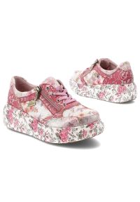 Sneakersy damskie Laura Vita, ze skóry naturalnej na solidnej podeszwie z klasycznym sznurowaniem, różowe, 51 SL26803B-51B. Okazja: na co dzień. Zapięcie: sznurówki. Kolor: różowy. Materiał: skóra. Wzór: nadruk, kwiaty. Styl: klasyczny #5