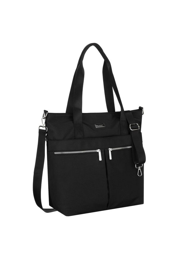 Jednokomorowa, czarna shopperka damska zamykana suwakiem Peterson PTN CTY-19. Kolor: czarny