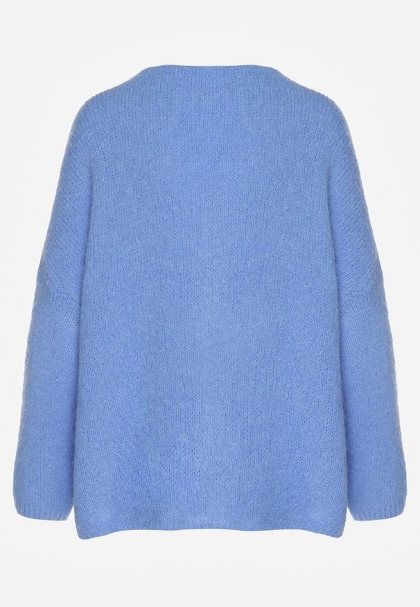 Renee - Niebieski Kardigan z Wełną i Moherem o Klasycznym Kroju z Dekoltem w Serek Avelmio. Okazja: na co dzień, na randkę, na spacer. Typ kołnierza: dekolt w serek. Kolor: niebieski. Materiał: wełna, moher. Długość rękawa: długi rękaw. Długość: długie. Styl: klasyczny