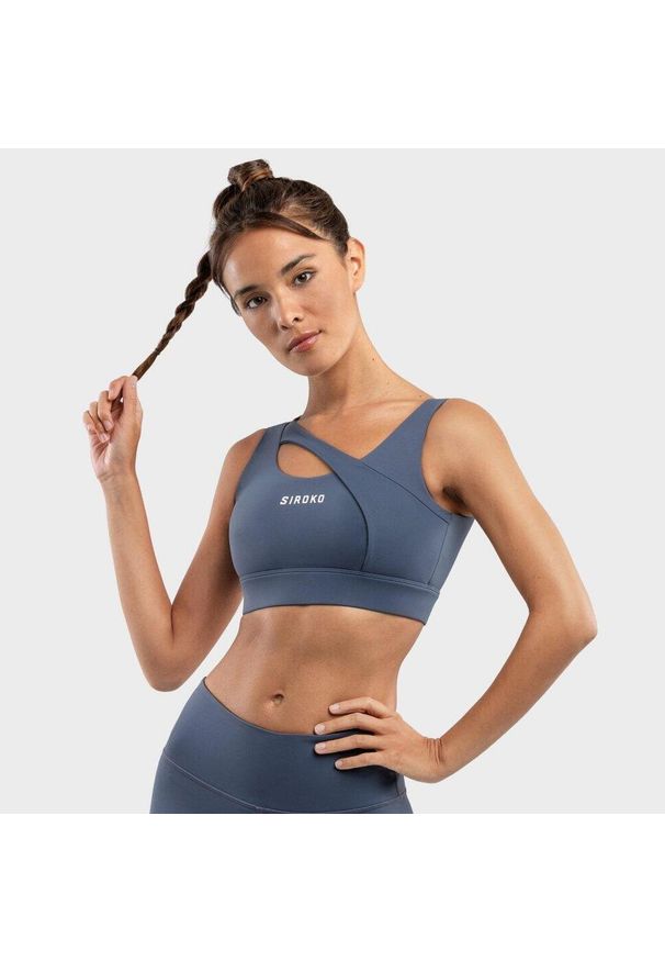 SIROKO - Stanik sportowy fitness damski - Wysokie wsparcie Cross Blue. Kolor: niebieski. Materiał: denim, nylon. Sport: fitness