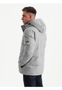 Ombre Clothing - Męska casualowa kurtka puffer z wełną – jasnoszary melanż V3 OM-JAHP-0203 - XXL. Okazja: na co dzień. Typ kołnierza: kołnierzyk stójkowy. Kolor: szary. Materiał: wełna. Długość: długie. Wzór: melanż. Styl: casual #3