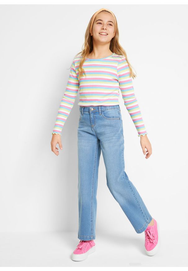bonprix - Dżinsy Wide Leg, mid waist. Kolor: niebieski