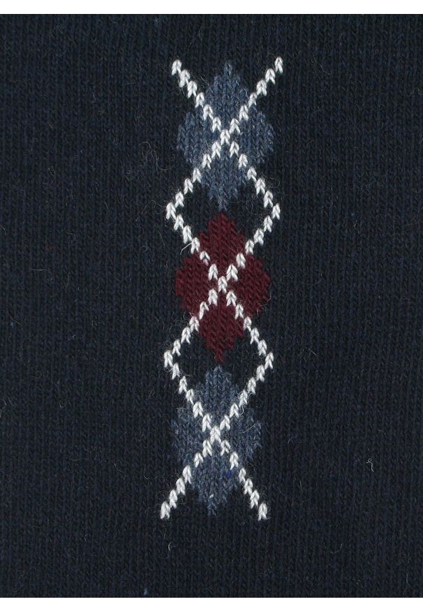 His Story - Ciepłe Wełniane Skarpetki Zimowe - Granat, Wzór Geometryczny. Kolor: niebieski. Materiał: poliamid, wełna, elastan. Wzór: geometria