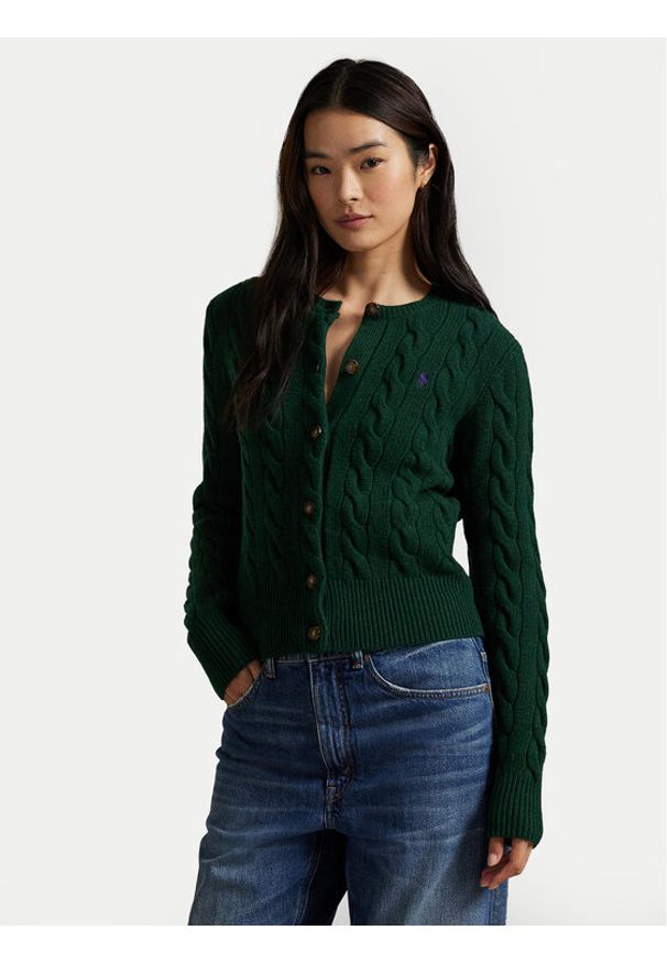 Polo Ralph Lauren Kardigan 211972104008 Zielony Slim Fit. Typ kołnierza: polo. Kolor: zielony. Materiał: wełna