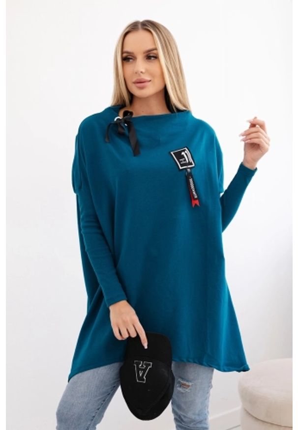 Inny - Bluza oversize z asymetrycznymi bokami morski. Kolor: morski. Materiał: materiał, prążkowany, bawełna, elastan. Długość: długie