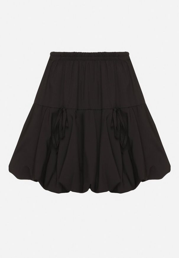 Born2be - Czarna Rozkloszowana Spódnica z Kokardami Ulavira. Okazja: na co dzień. Kolor: czarny. Wzór: aplikacja. Styl: elegancki, casual