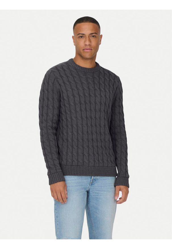 Only & Sons Sweter 22026504 Szary Regular Fit. Kolor: szary. Materiał: syntetyk, bawełna