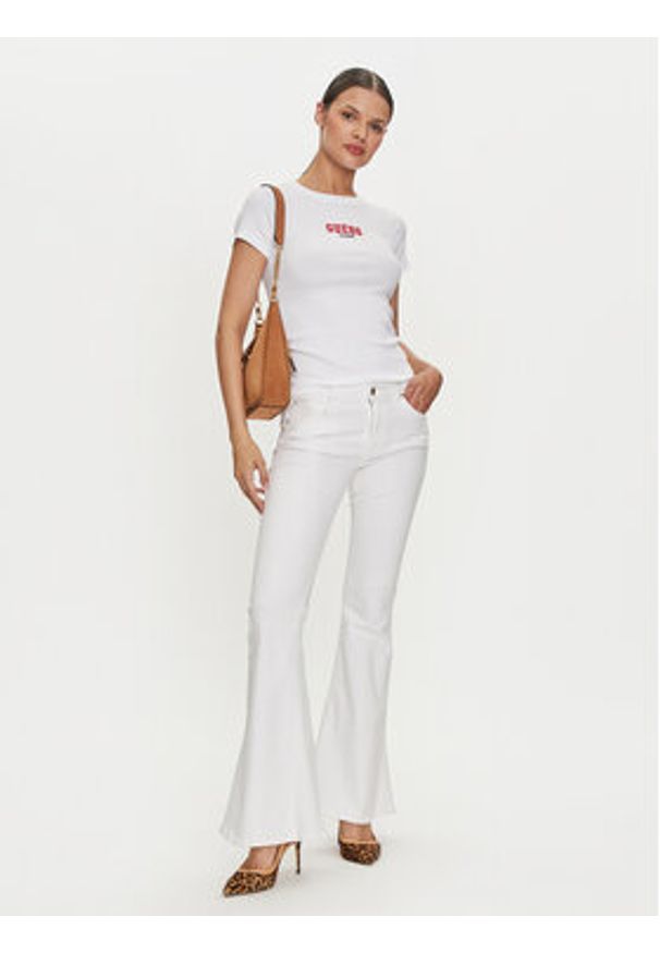 Guess Jeans T-Shirt W4YI64 KA0H1 Biały Slim Fit. Kolor: biały. Materiał: bawełna