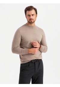 Ombre Clothing - Męski dzianinowy półgolf z wiskozą – ciemnobeżowy melanż V3 - Rozmiar: M. Kolor: beżowy. Materiał: wiskoza, dzianina. Wzór: melanż. Styl: klasyczny