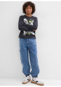 bonprix - Dżinsy bojówki o kroju loose fit z materiału z domieszką stretchu, z elastyczną gumką w pasie. Kolor: niebieski #2