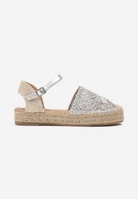 Renee - Srebrne Espadryle na Niskiej Platformie Zapinane wokół Kostki z Plecionką Asanipia. Kolor: srebrny. Sezon: lato. Obcas: na platformie. Styl: elegancki #5