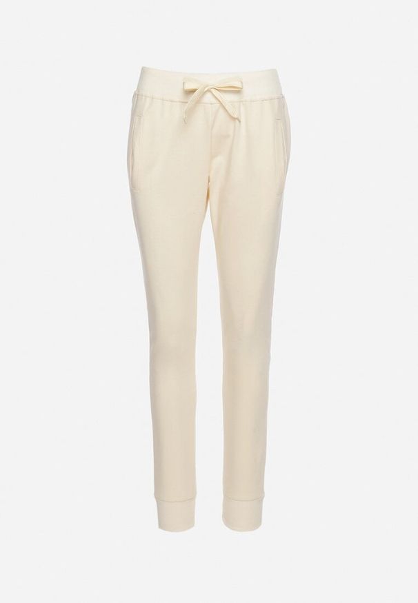 Born2be - Beżowe Spodnie Dresowe z Gumką w pasie i Troczkiem Halemia. Okazja: na co dzień. Kolor: beżowy. Materiał: dresówka. Długość: długie. Styl: casual, elegancki, sportowy