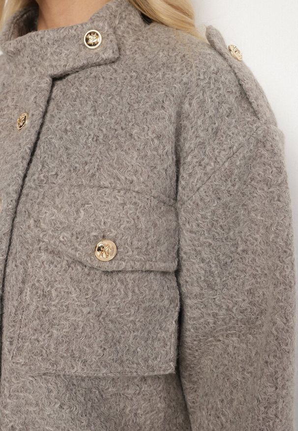 Born2be - Brązowa Kurtka w Stylu Utility z Szerokimi Kieszeniami Nirithra. Okazja: do pracy. Kolor: brązowy. Materiał: jeans. Styl: elegancki