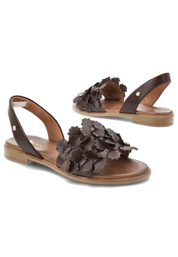 Sandały damskie Armodo, cholewka ze skóry naturalnej wsuwane na płaskiej podeszwie, brązowe, 40468. Zapięcie: bez zapięcia. Kolor: brązowy. Materiał: skóra. Obcas: na płaskiej podeszwie