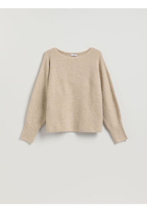 Reserved - Sweter z domieszką wełny - beżowy. Kolor: beżowy. Materiał: wełna