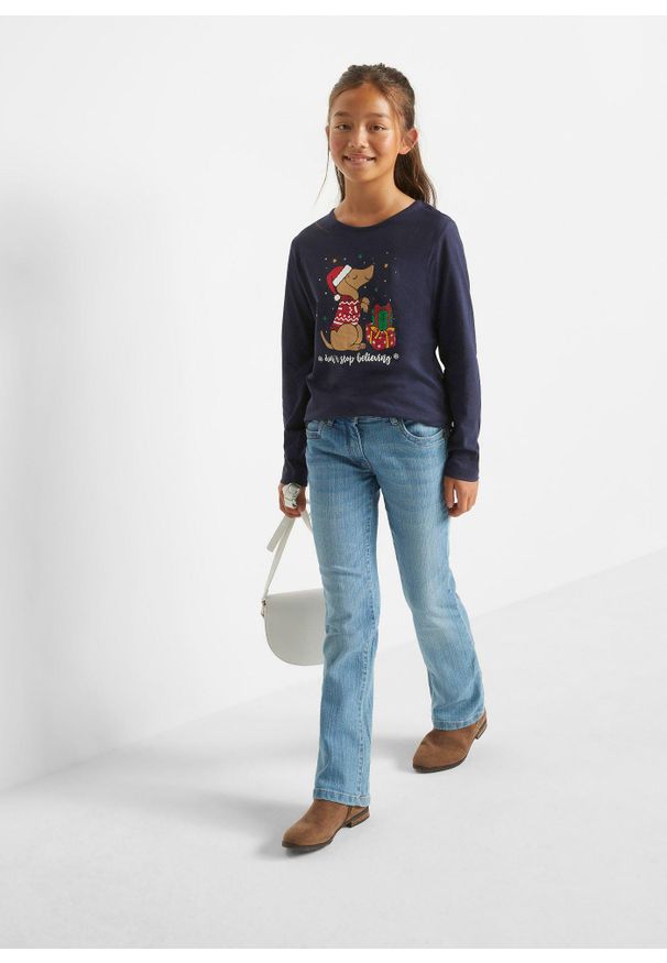 bonprix - Shirt dziewczęcy z długim rękawem i bożonarodzeniowym nadrukiem (2 szt.), z bawełny organicznej. Kolor: czerwony. Materiał: bawełna. Długość rękawa: długi rękaw. Długość: długie. Wzór: nadruk