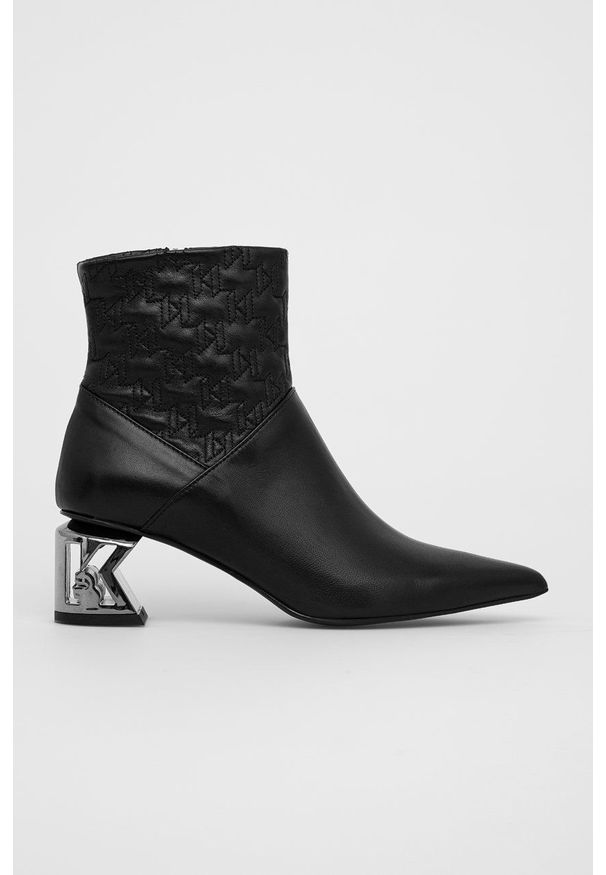 Karl Lagerfeld - Botki skórzane. Kolor: czarny. Materiał: skóra. Obcas: na obcasie. Wysokość obcasa: średni