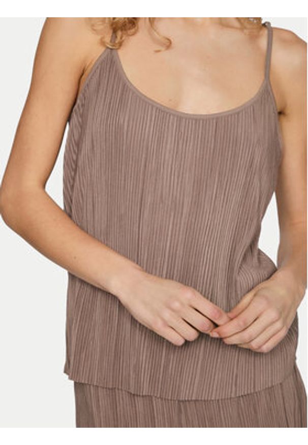 Vila Top Plisa 14096337 Brązowy Relaxed Fit. Kolor: brązowy. Materiał: syntetyk, wiskoza