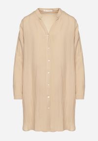 Born2be - Beżowa Sukienka Oversize z Bawełny o Prostym Kroju Koszulowym Elanistra. Okazja: na co dzień. Kolor: beżowy. Materiał: bawełna. Typ sukienki: oversize, koszulowe, proste. Styl: elegancki, casual #3