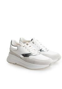 Geox Sneakersy "Backsie" | D02FLC085BN | Backsie | Kobieta | Biały, Srebrny. Nosek buta: okrągły. Kolor: biały, srebrny, wielokolorowy. Materiał: skóra ekologiczna. Obcas: na platformie
