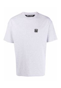 PALM ANGELS - T-shirt z czarnym logo. Kolor: szary. Materiał: bawełna. Wzór: aplikacja. Styl: klasyczny