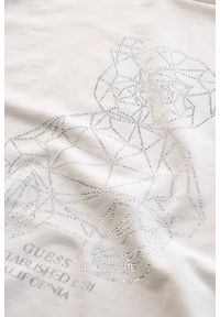 Guess - GUESS Biały damski t-shirt na krótki rękaw z cyrkoniami Romy, Rozmiar S. Okazja: na co dzień. Kolor: biały. Długość rękawa: krótki rękaw. Długość: krótkie. Styl: elegancki, casual #3