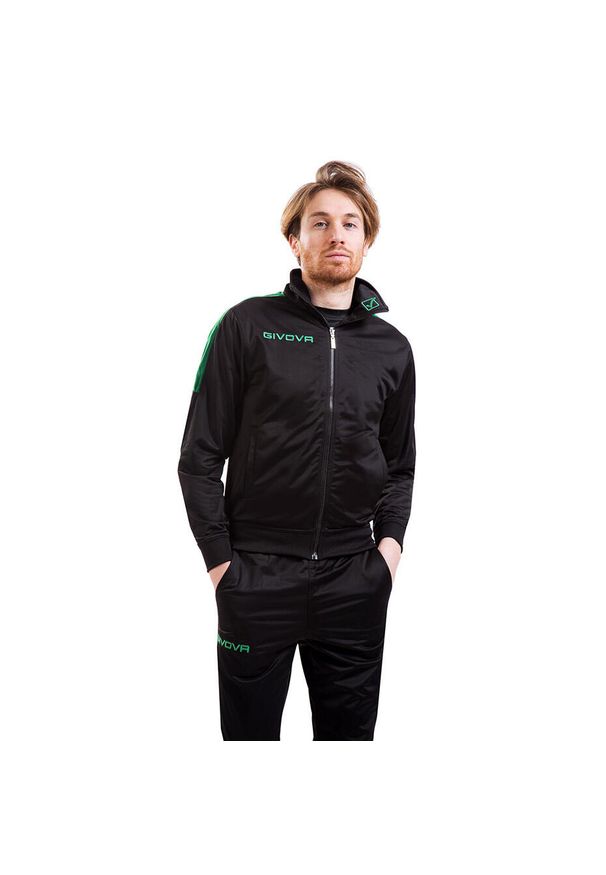 Dres piłkarski dla dzieci Givova Tuta Revolution czarno-zielony. Kolor: czarny, zielony, wielokolorowy. Materiał: dresówka. Styl: sportowy