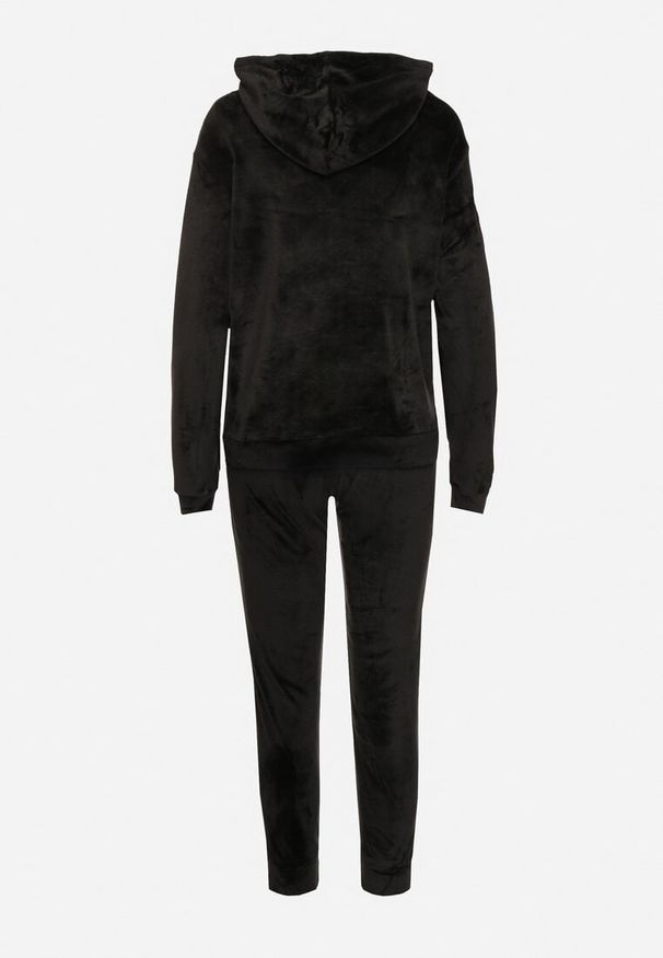 Born2be - Czarny Komplet Dresowy z Bawełną Bluza z Kapturem i Kieszenią Spodnie z Gumką w Talii Quesaria. Kolor: czarny. Materiał: dresówka, bawełna