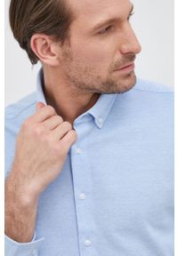 Calvin Klein Koszula bawełniana męska slim z kołnierzykiem button-down. Typ kołnierza: button down. Kolor: niebieski. Materiał: bawełna