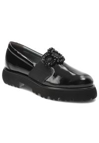 Czarne Mokasyny Armodo Eleganckie Buty Damskie. Okazja: na co dzień. Kolor: czarny. Materiał: lakier. Wzór: aplikacja. Styl: elegancki