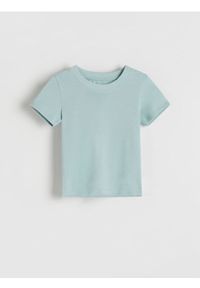 Reserved - Bawełniany t-shirt basic - jasnoturkusowy. Kolor: turkusowy. Materiał: bawełna