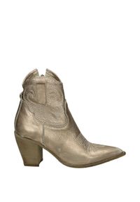 Venezia - SKÓRZANE KOWBOJKI W KOLORZE ZŁOTYM FK4945 LAMI PLAT. Kolor: złoty. Materiał: skóra. Szerokość cholewki: normalna. Obcas: na obcasie. Wysokość obcasa: średni #1
