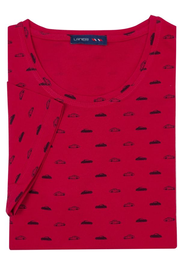 Lanieri Fashion - Męska czerwona koszulka T-shirt w samochody KTS1. Kolor: czerwony. Materiał: bawełna, materiał
