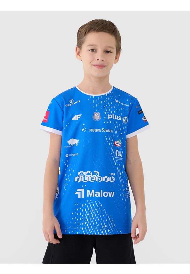 4f - 4F Koszulka meczowa replika wyjazdowa z sezonu 2024/2025 dziecięca 4F x Ślepsk Malow Suwałki - multikolor 134/140 (8-10 lat). Kolor: wielokolorowy. Materiał: dzianina, włókno, materiał, syntetyk. Wzór: gładki, ze splotem. Sezon: lato. Styl: klasyczny, sportowy