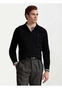Polo Ralph Lauren Sweter 710974165001 Czarny Regular Fit. Typ kołnierza: polo. Kolor: czarny. Materiał: wełna