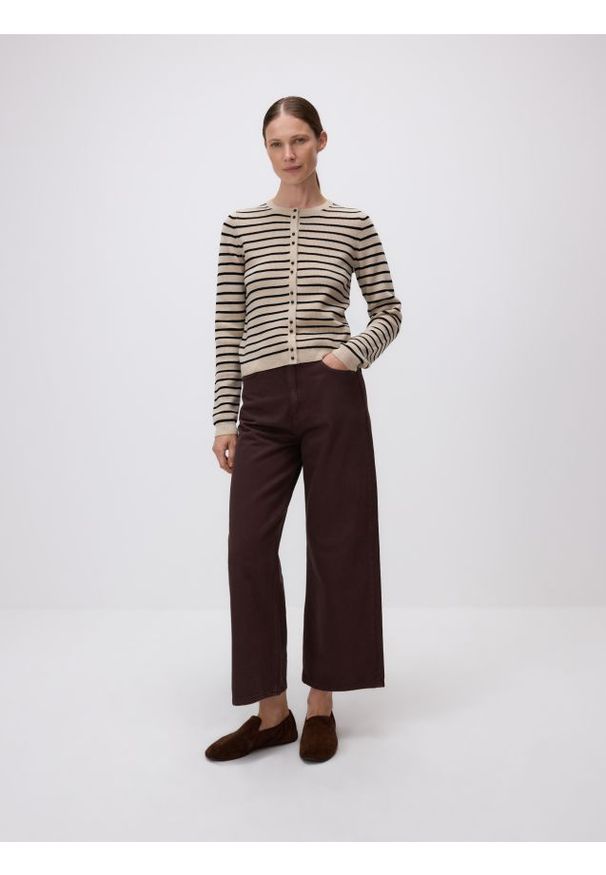 Reserved - Kardigan w paski - wielobarwny. Materiał: dzianina, wełna. Wzór: paski