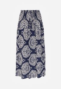 Born2be - Granatowa Rozkloszowana Spódnica z Wiskozy z Wysokim Stanem i Etnicznym Wzorem Ari. Okazja: do pracy, na co dzień, na spacer. Stan: podwyższony. Kolor: niebieski. Materiał: wiskoza. Wzór: aplikacja. Sezon: lato. Styl: casual #4