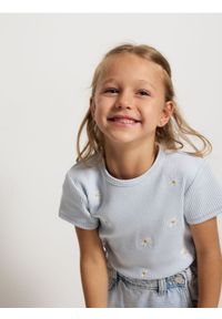 Reserved - Bawełniany t-shirt z haftem - jasnoniebieski. Kolor: niebieski. Materiał: bawełna. Wzór: haft #1