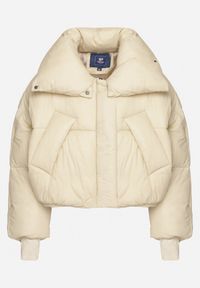 Born2be - Beżowa Pikowana Kurtka o Nietoperzowym Kroju z Szerokim Kołnierzem Neandria. Okazja: do pracy, na co dzień. Kolor: beżowy. Materiał: jeans. Długość: krótkie. Styl: casual, elegancki #7