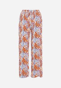 Born2be - Brązowo-Niebieskie Szerokie Spodnie z Wiskozy w Abstrakcyjny Print z Gumką w Pasie Sumiesa. Kolor: brązowy. Materiał: wiskoza. Wzór: nadruk #7