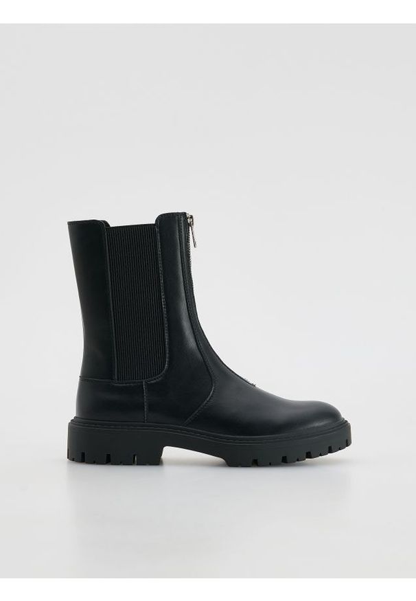 Reserved - Botki z suwakiem - czarny. Kolor: czarny. Materiał: skóra
