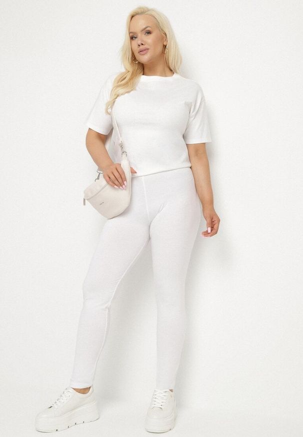 Born2be - Białe Bawełniane Legginsy z Gumką w Pasie Mevora. Okazja: na co dzień. Kolekcja: plus size. Kolor: biały. Materiał: bawełna. Styl: klasyczny, casual