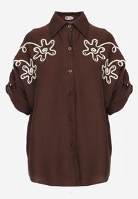 Renee - Brązowa Wiskozowa Koszula Nietoperz z Regulowanymi Rękawami i Haftem Drenesh. Kolor: brązowy. Materiał: wiskoza. Wzór: haft. Styl: boho #3