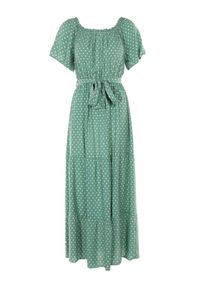 Born2be - Zielona Sukienka Paphophi. Kolor: zielony. Materiał: materiał, tkanina, wiskoza. Długość rękawa: krótki rękaw. Wzór: kropki. Długość: midi #3